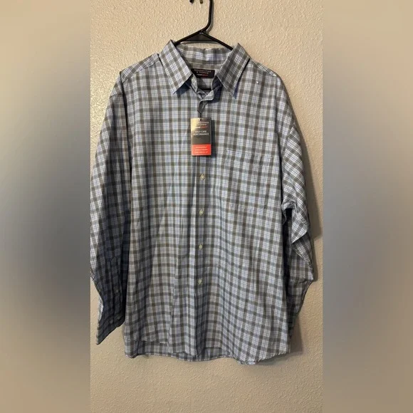 Roundtree & Yorke Blue and Gray Casual Button Down Shirt - Picture 6 of 12
